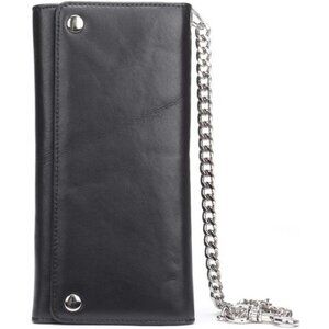 Mens Genuine Leather Trifold Wallet with Chain, Biker Trucker wallet with Chain
